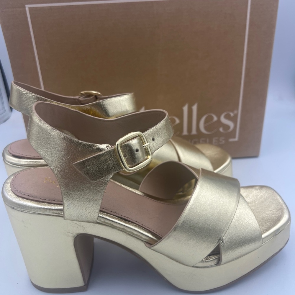 Seychelles Blessings Gold Leather Sandal Block Heel Women’s Size 8.5 NEW W/BOX